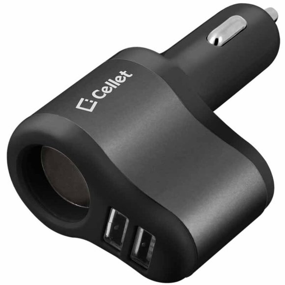 Cellet 3 in 1 Car Charger with 2 USB Ports and 1 Car Socket Lighter Adapter - Picture 2 of 2
